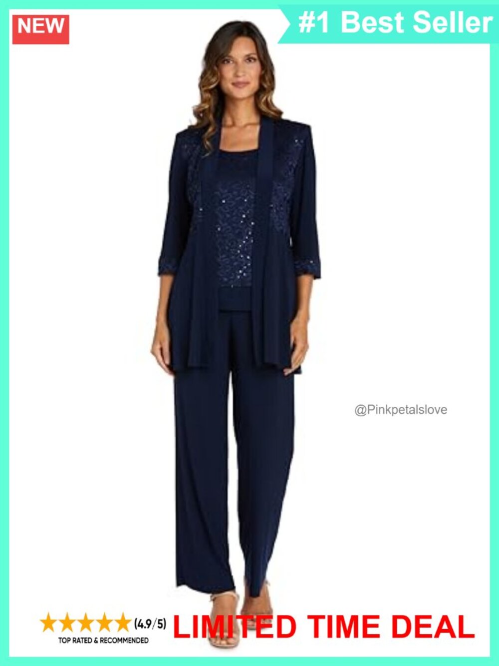 R&M Richards Aurelia Duster Pant Set Lace Mock Jacket ITY Pull-On